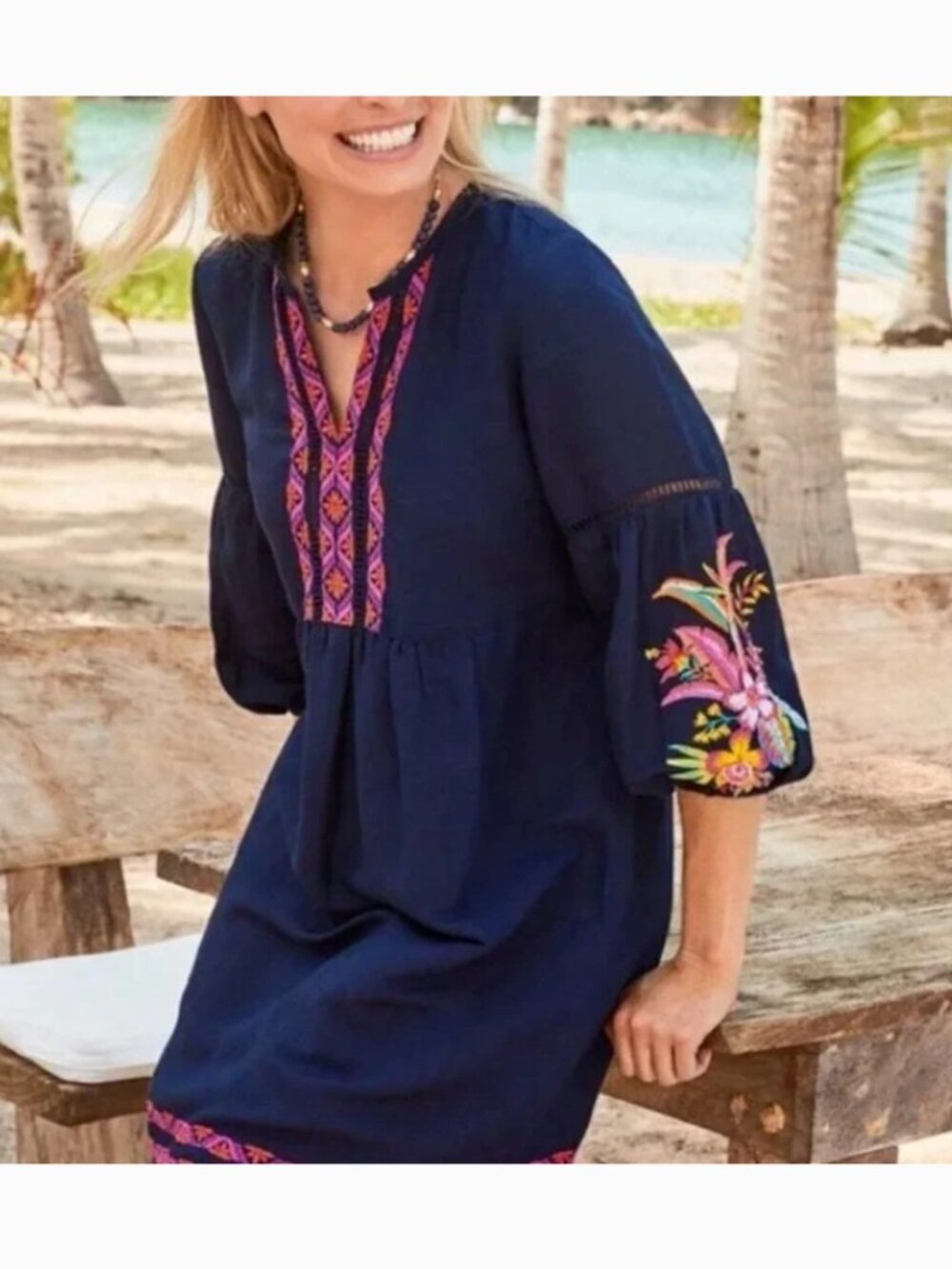 Tommy Bahama St. Lucia Dress S Tropical Embroidered Linen Blend Summer Vacation - Picture 3 of 9
